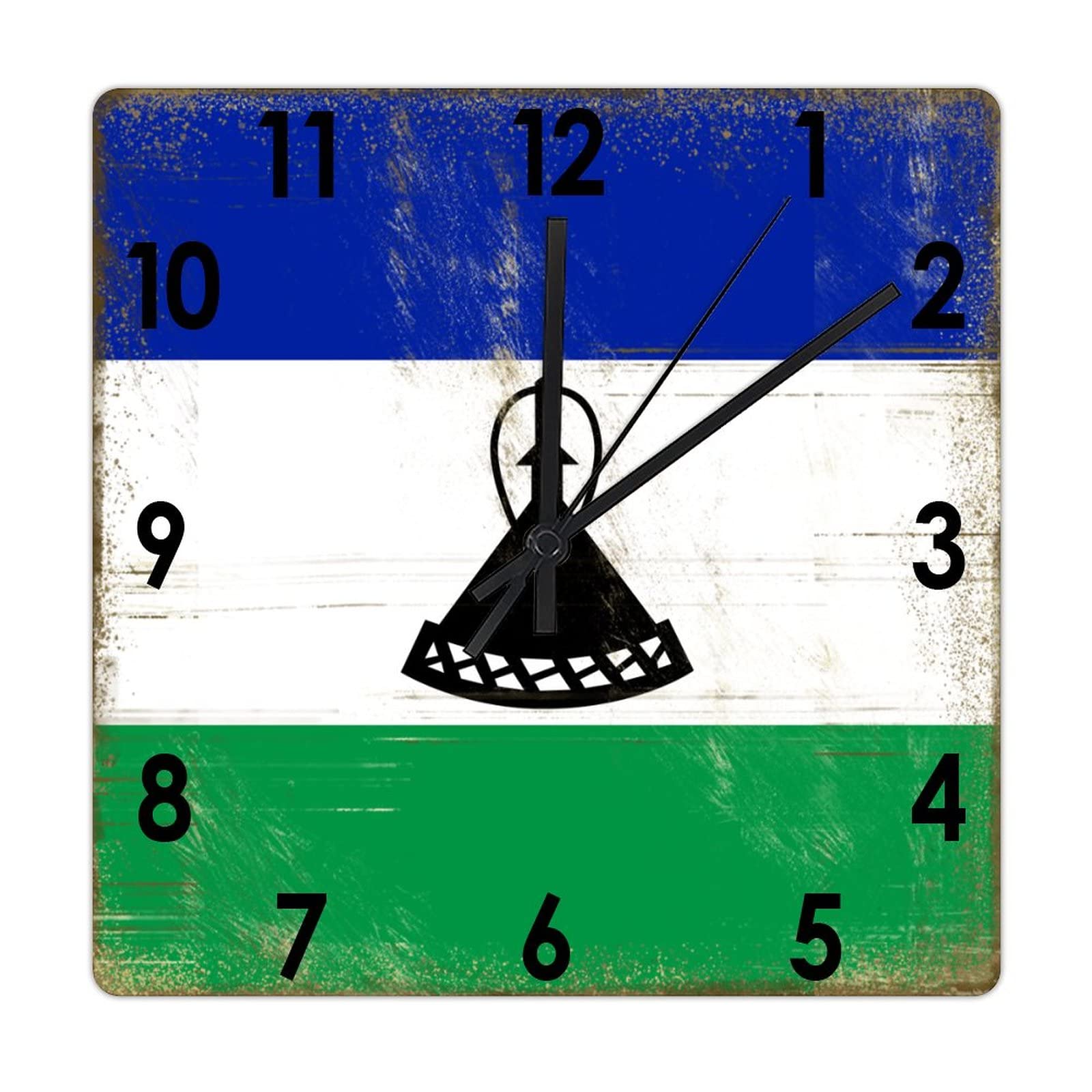 Horloge murale quartz silencieuse drapeau Lesotho bois 30,5 cm