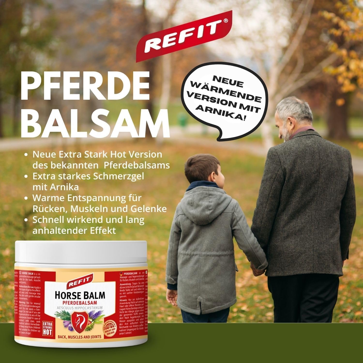 Refit Horse Balm Extra Fort HOT XXL 500 ml – Très Chauffant avec Arnica de Montagne, Gel Antidouleur, Arnica, Gel Efficace contre les Douleurs, Effet Immédiat et Durable, Pour le Dos, les Muscles