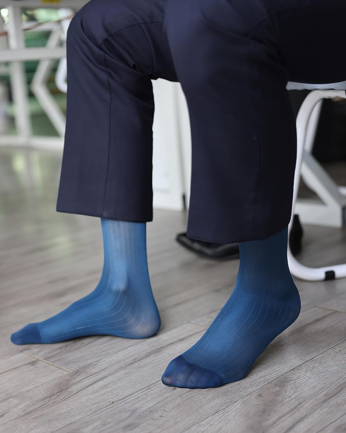 5 Pack Men's Sheer Socks, Silky Ultra Thin Mid Calf Business Dress Socks