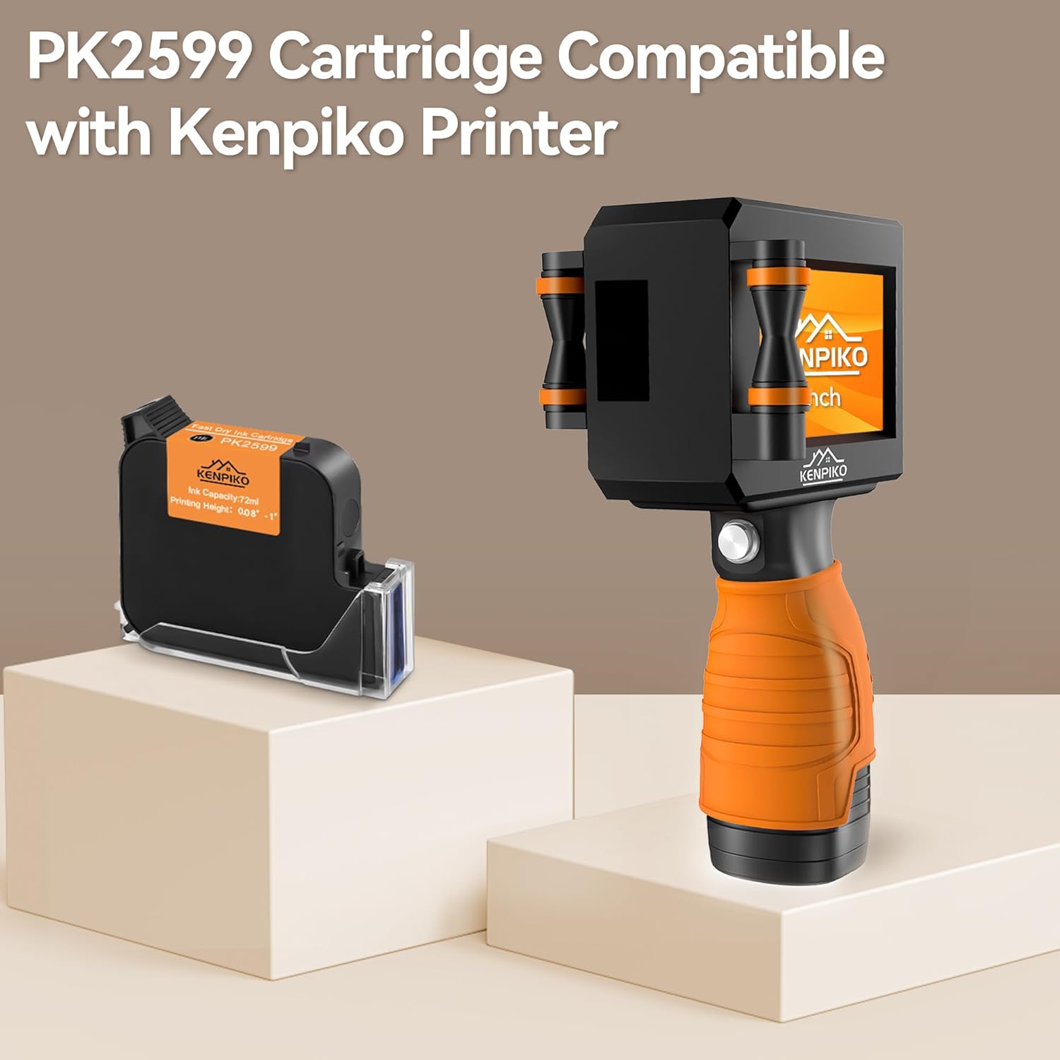 72ml Black Fast Dry Ink Cartridge PK2599 for 1 Inch Print Height Handheld Inkjet Printer KP008, 1inch/25.4mm Solvent Quick-Drying Ink Cartridge Replacement - Black