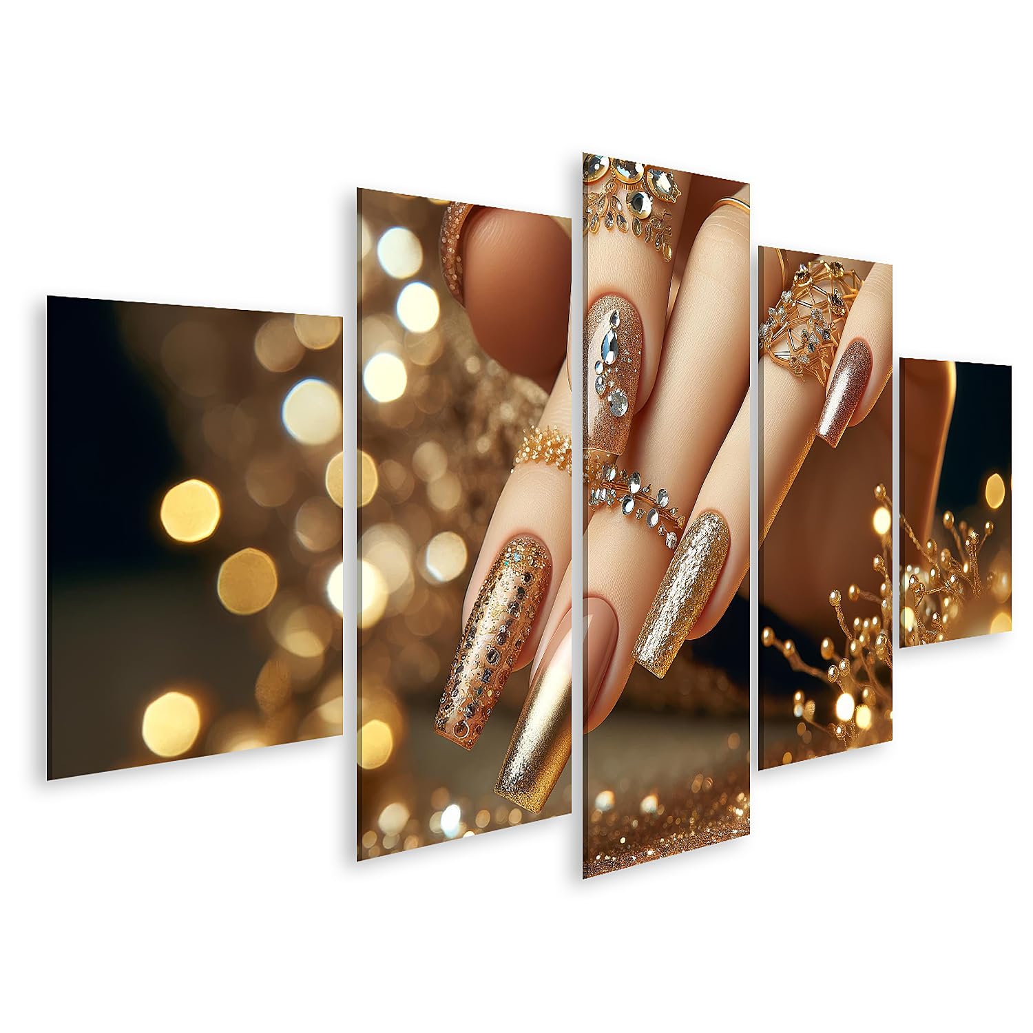 islandburner Cuadro sobre lienzo brillante esplendor dorado manicura con joyas acabado salón de uñas salón de belleza imágenes mural póster
