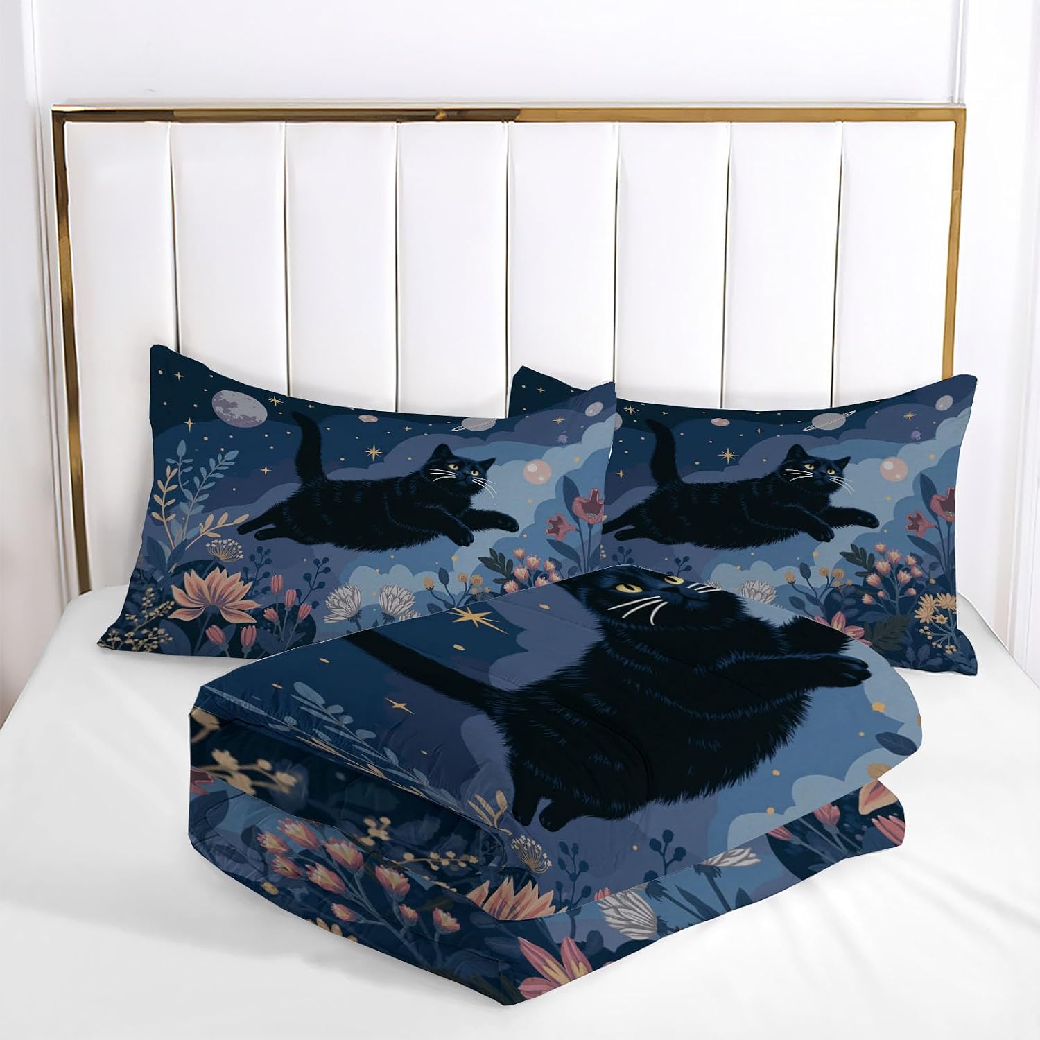 Blue 90" x 90" Duvet, Reversible Coverless Children Boys Girls 3 Duvet, Queen Washable Quilt 7.5 Tog for All Seasons, Watercolor Flowers Comforter with 2 Pillowcases