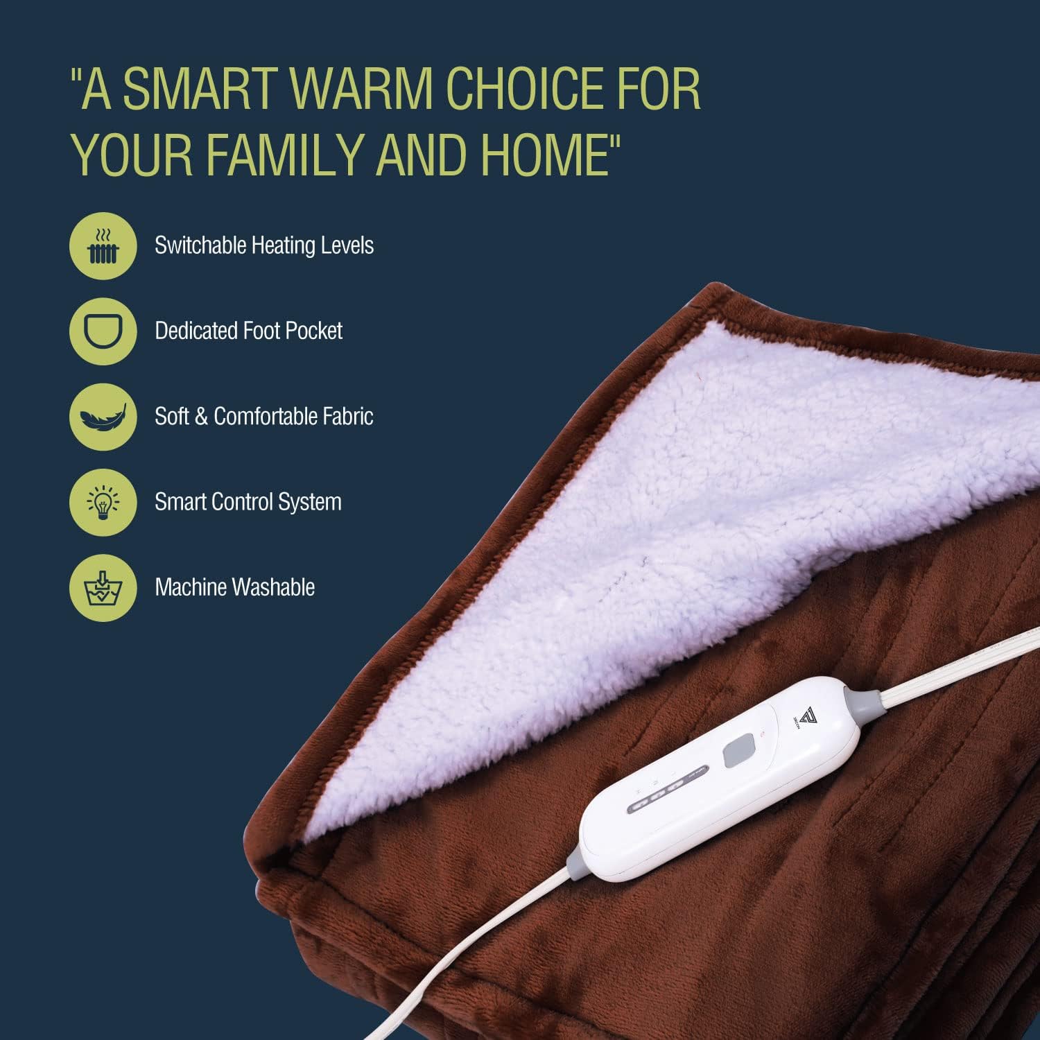 review Electric Blanket Heated Throw Flannel & Sherpa Reversible With Foot Pocket Fast Heating Blanket 50