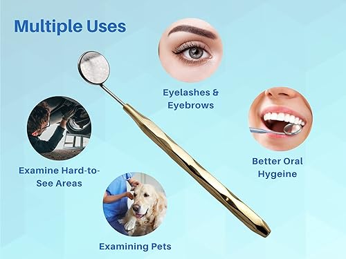 Miniatura 7 de ARTMAN INSTRUMENTS Juego de 5 espejos dentales de acero inoxidable con mango chapado en oro, superficie frontal recubierto de plasma rodio, rosca de