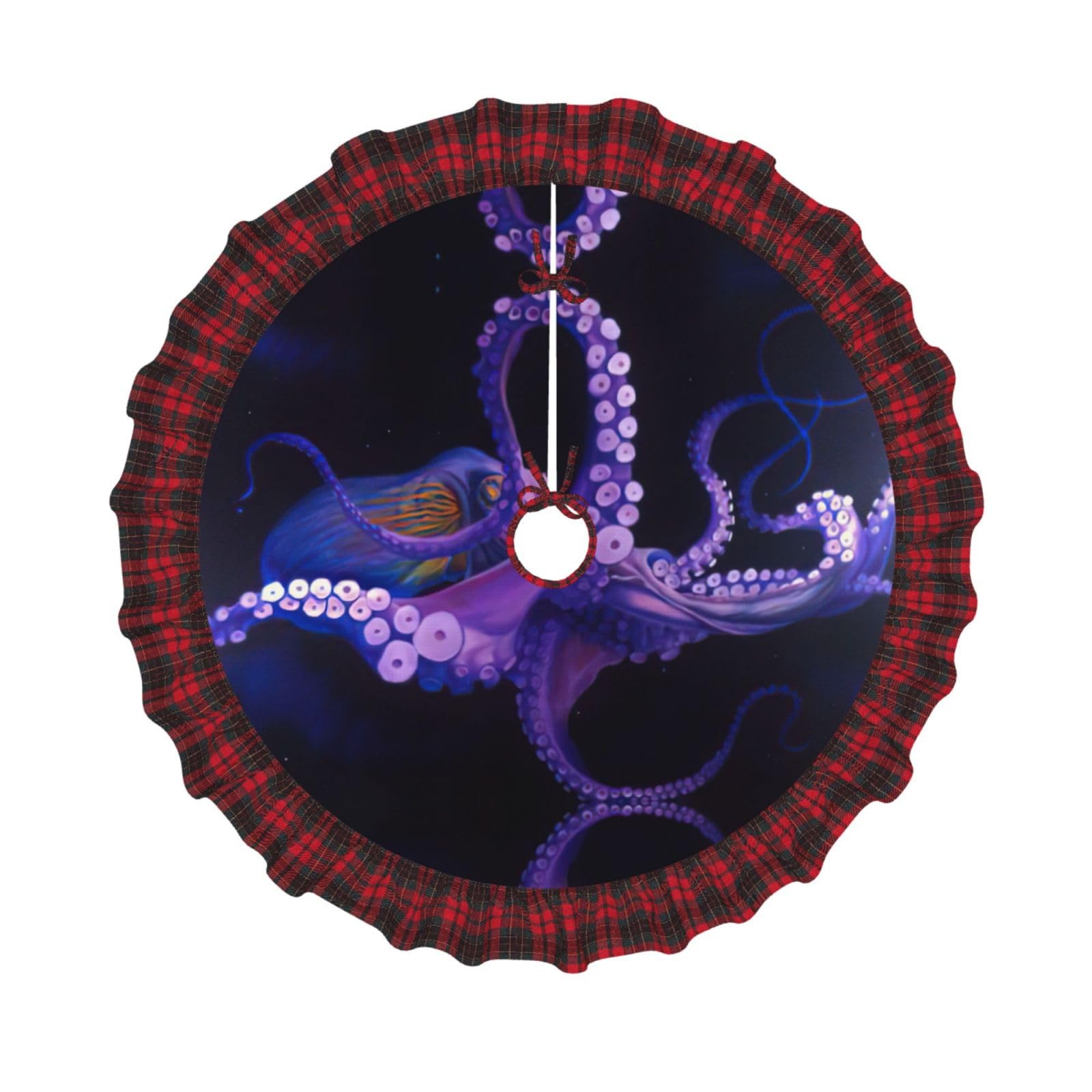 Jupe de sapin de Noël violette en qualité supérieure avec bordure écossaise rouge