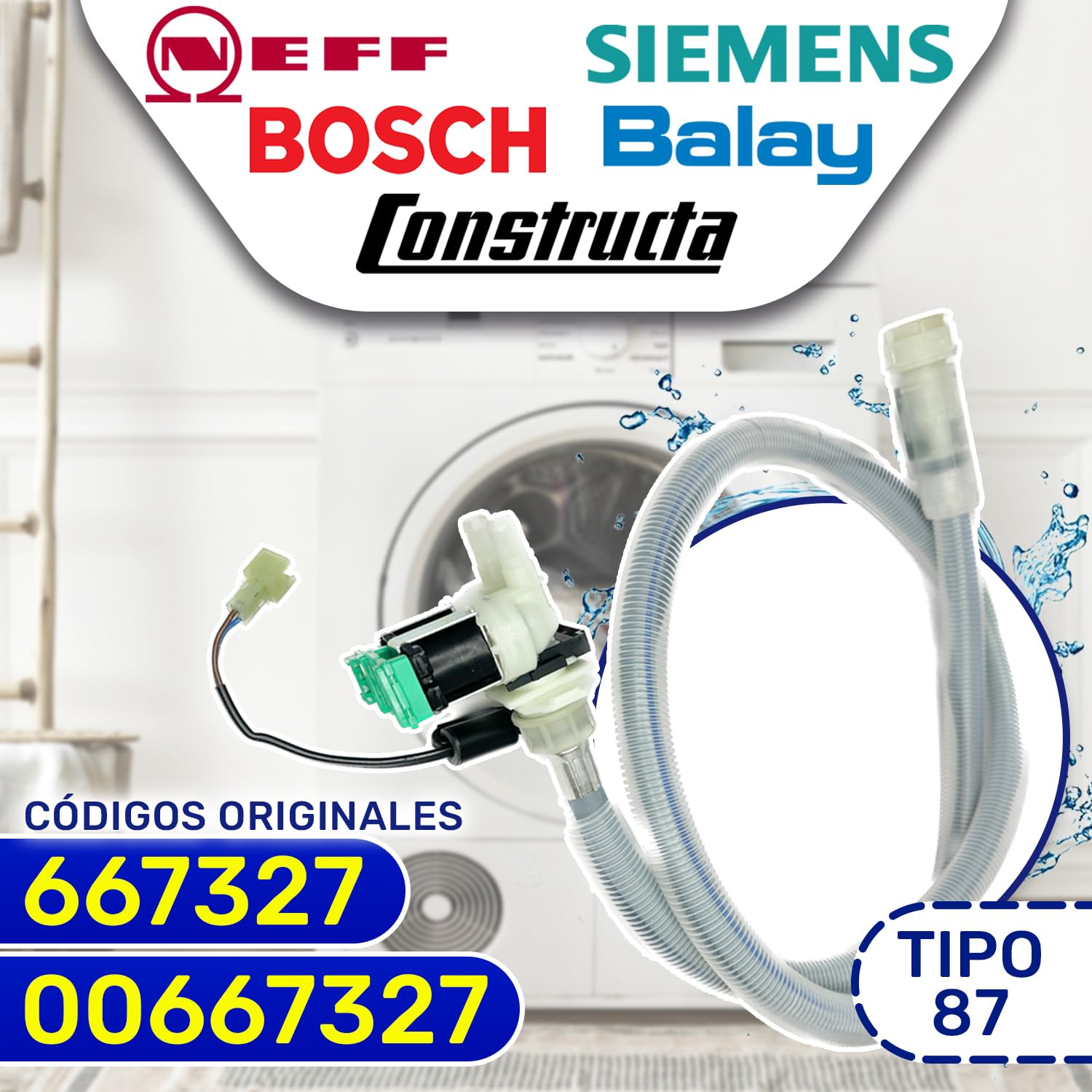 Waschmaschinenschlauch mit Aquastopp mit Originalcode 00667327 für Bosch | Garantie 10 Jahre - MONTERAL