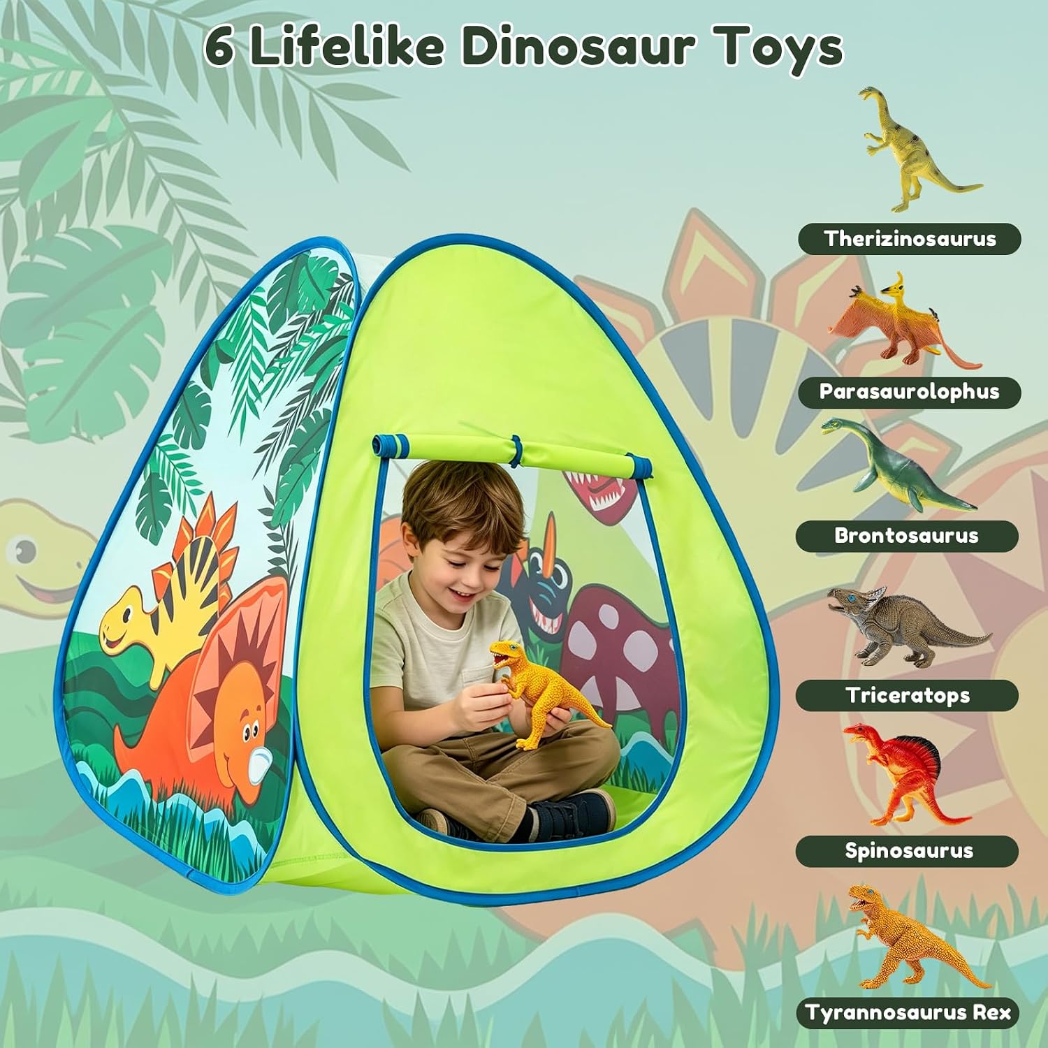 Kids Pop up Play Tent with Dinosaur Toy, Playhouse for Kids Indoor Outdoor, Foldable Toddler Tent, Toy House for Girls and Boys Gift image 3