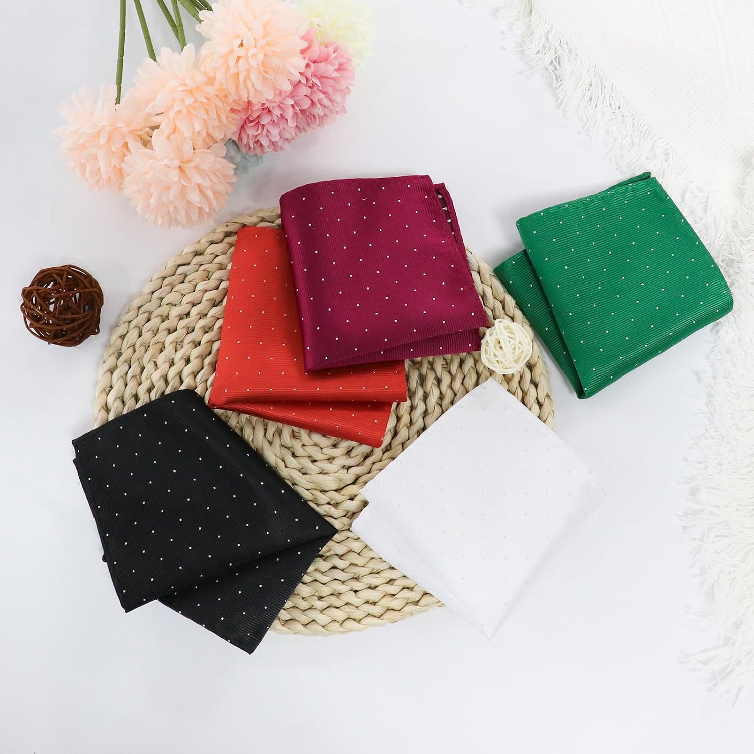 Pocket Squares for Men, 8.66in Polka Dot Handkerchief Suit Tuxedo Pocket Handkerchiefs for Business Prom Banquet