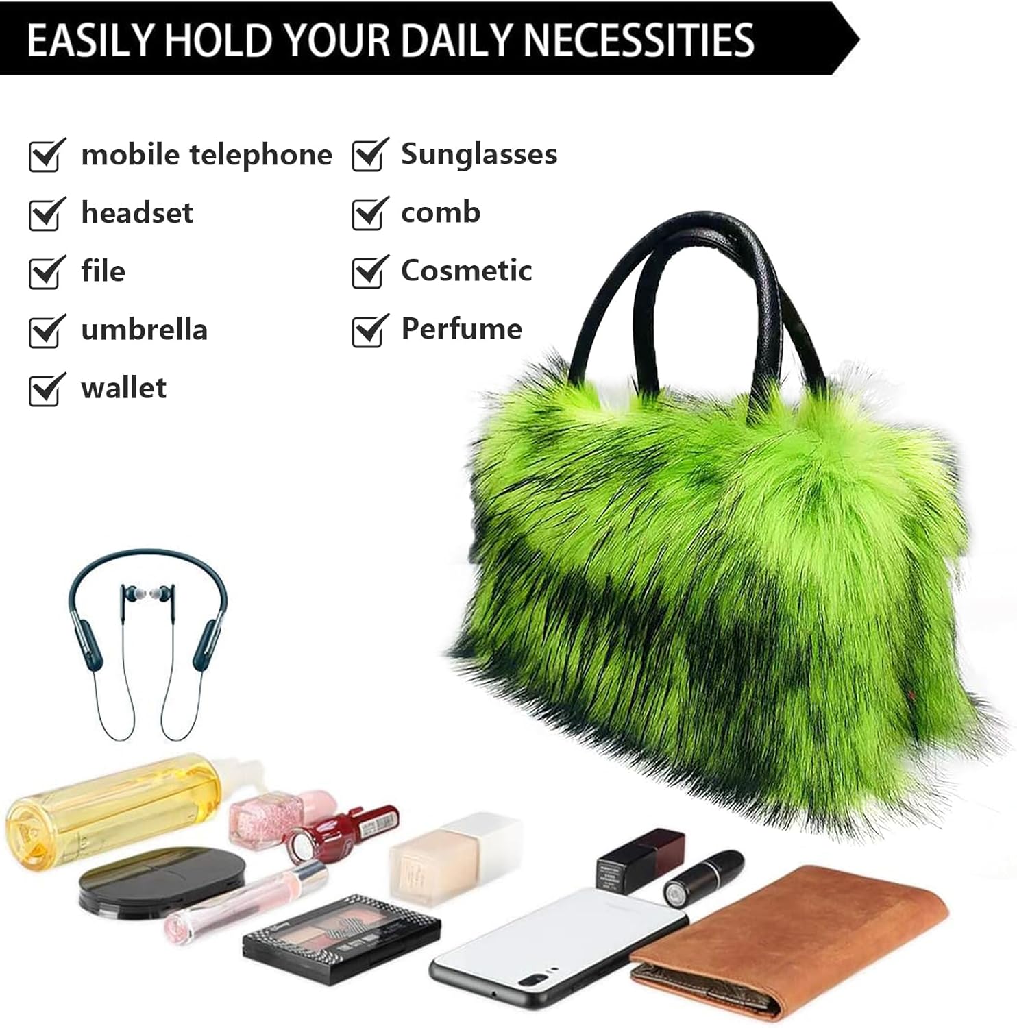 Women's Shoulder Handbags Faux Fur Tote Bag Fluffy Satchel Handbags for Women, Mom, Friend, Bridesmaids - Image 5