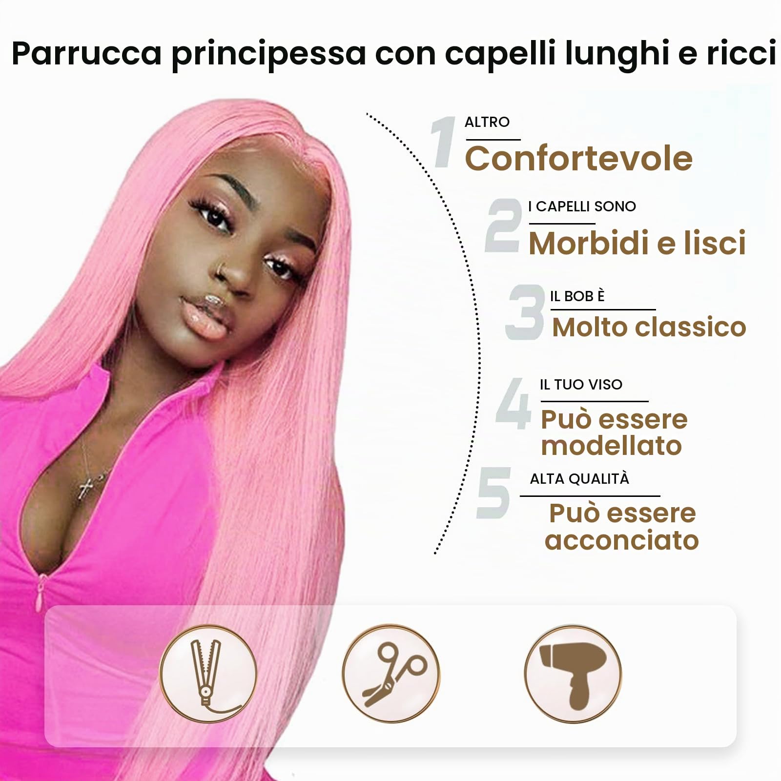 28 Pollice/70CM Lungo Lisci Parrucche Donna, Lunga Lisci Parte Centrale Rosa Parrucca, Alto-temperatura Fibra Ordinario Parrucche, Parrucca Partito Halloween Parrucche