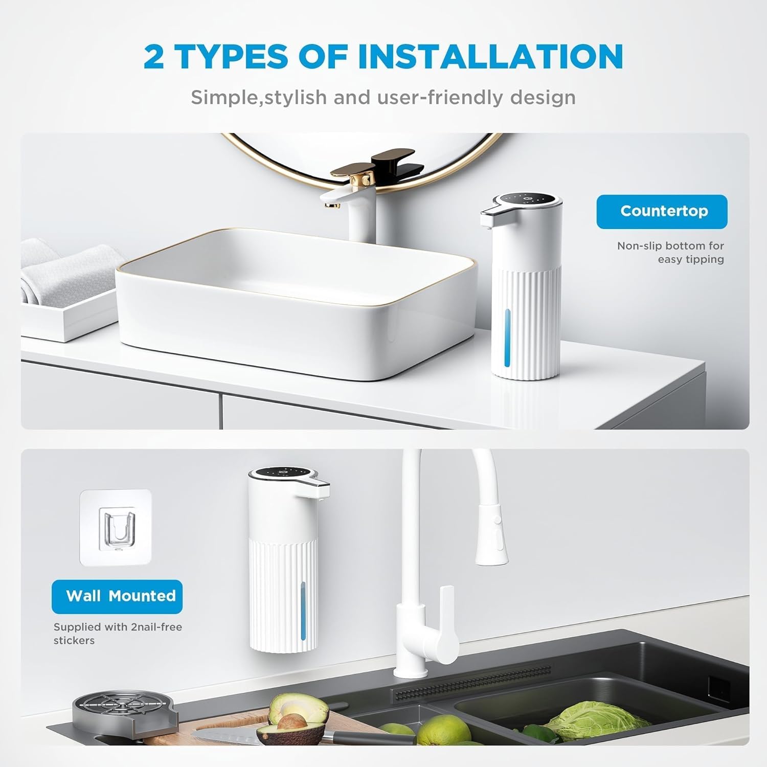 Automatic Soap Dispenser Foaming Touchless:14.2oz White Plastic - Rechargeable Electric Smart 4 Level Adjustable Auto Hand Soap Dispenser - Dish Bathroom Kitchen - Image 6