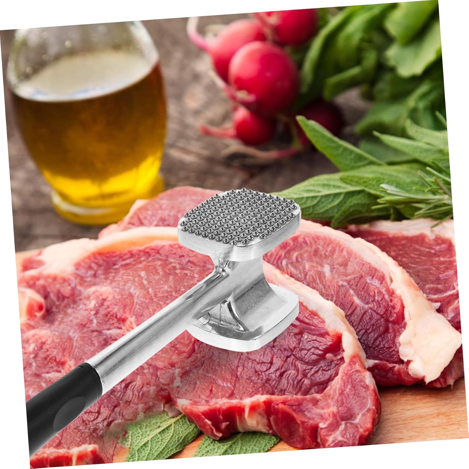 1pc Double-sided Meat Hammer Tool for Tenderizing Steak Lightweight Kitchen Mallet for Meat Garlic Nuts and More Essential Cooking Gadget Silver
