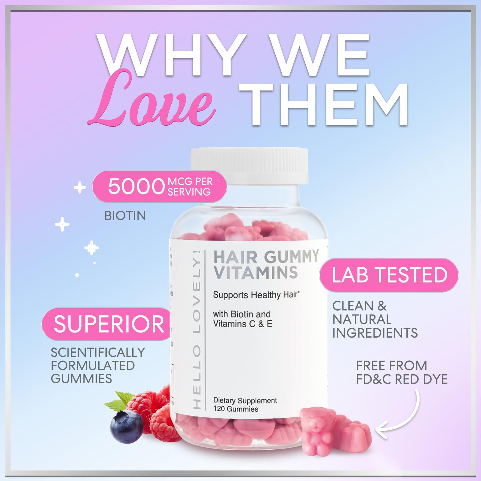 Hair Vitamin Gummy - Advanced Hair, Skin, & Nails Supplement - Complete Beauty Complex with 5000mcg Biotin - Supports Thicker, Stronger, Fuller Hair for Women & Men - Berry Flavor - 120 Gummies — Amazon image 6