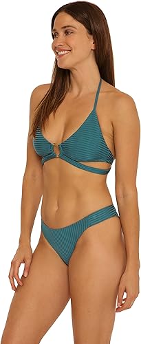 Miniatura 2 de Trina Turk Traje de baño para mujer con anillo Olympia acanalado halter en la parte superior ajustable, lazo trasero, traje de baño separado