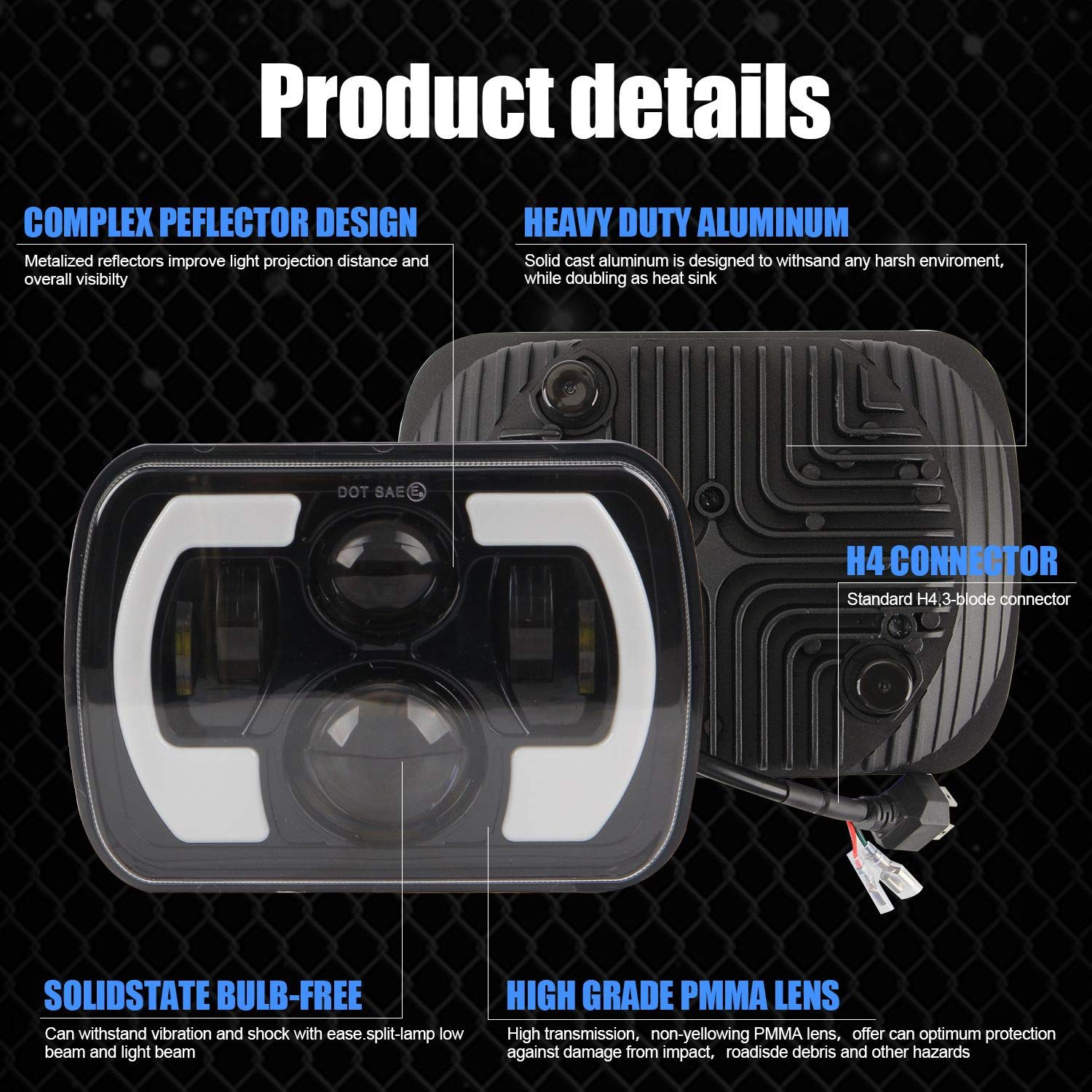 Carriere 7X6 Pollici, 5X7 Pollici LED Proiettore Hi-Lo Beam Indicatore di Direzione DRL 400W per XJ 1984-2001