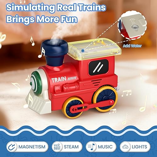 Miniatura 3 de Juego de tren eléctrico para niños pequeños con sonido y luces, juguetes de tren de conexión magnética con pistas y señales de tráfico, regalo de