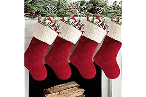 Rustic Burgundy & White Velvet Christmas Stockings (Set of 4)