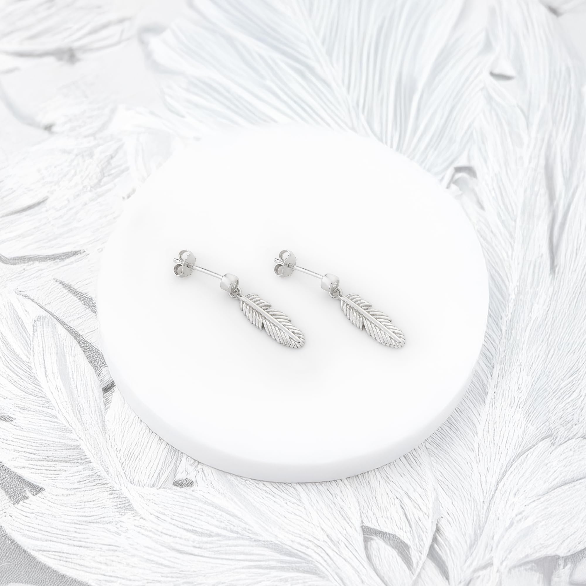 SOFIA MILANI - Pendientes para Mujeres en Plata de Ley 925 - con Circonitas - Pendientes Colgante de Pluma - 20497