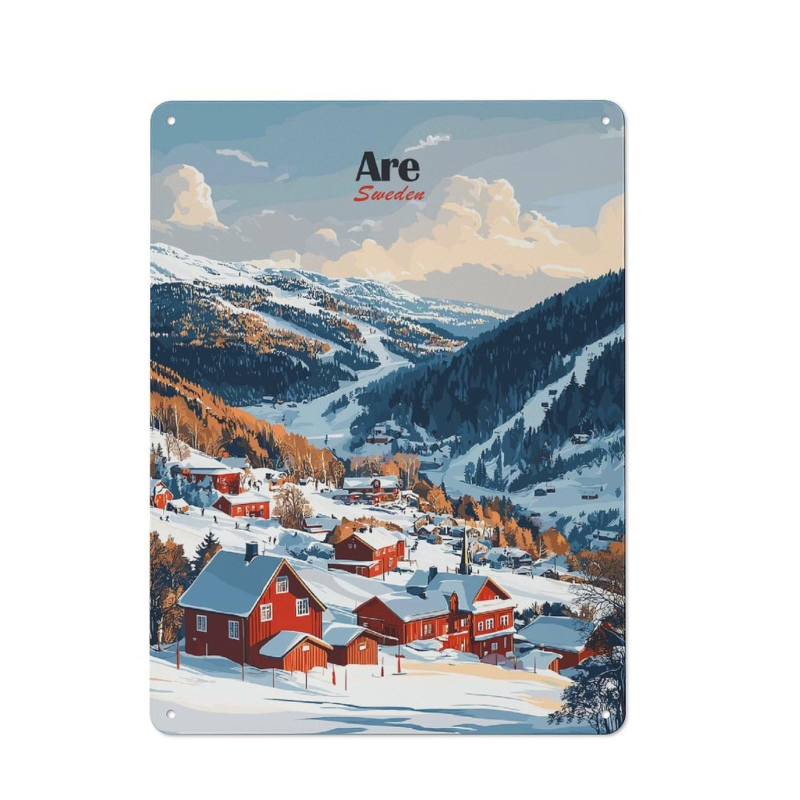 Junmoney Style-22 Are, Sweden Winter Village Rustic Metal Sign 40X30cm For Pub Or Café, For Collectors Of Rustic Metal Wall Decor