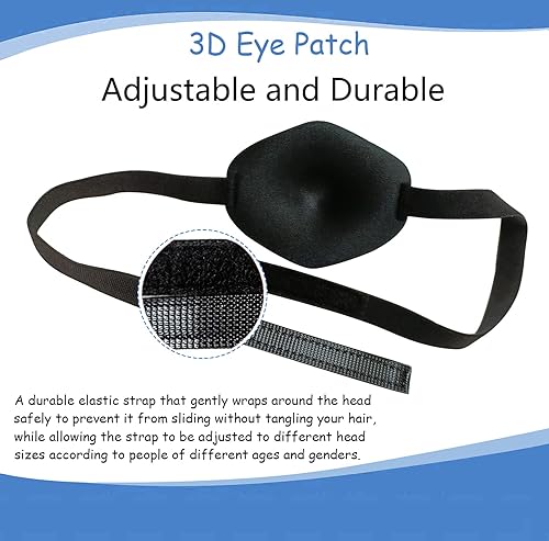 Miniatura 8 de AMZVIO - 2 parches oculares 3D para adultos, parche médico ajustable para ojo izquierdo o derecho, parche grande y suave para ojos perezosos, negro