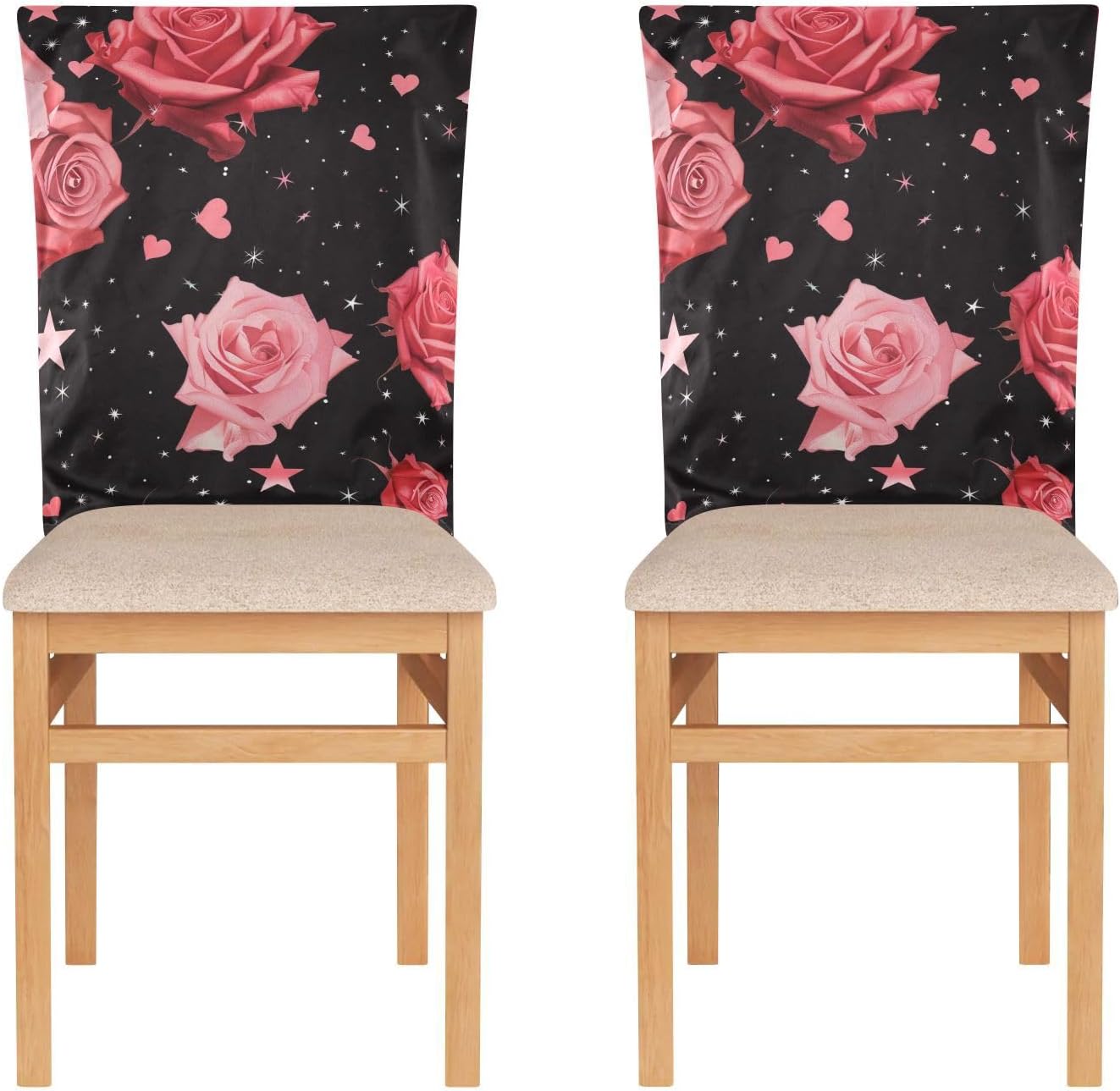 ALAZA Roses Stars Hearts Chair Back Cover Set of 6, Washable Reusable Removable Chair Slipcovers Decorative Chair Cover for Home Kitchen Wedding Party
