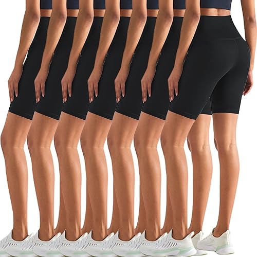 FULLSOFT 7 Pack Biker Shorts for Women-5'' 8'' High Waisted Workout Running Athletic Spandex Soft Gym Short Yoga Leggings