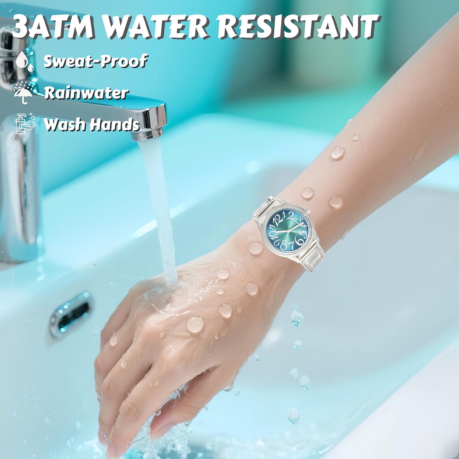 Waterproof Digital Analog Watch for Women with Rainbow Cat-Eye Dial, 36mm Ultra-Lightweight Sport Wristwatch, 3ATM Water Resistant & Easy-Read Numbers for Casual Daily Wear - Image 5