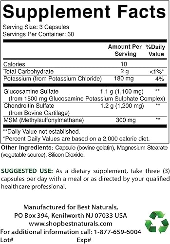 Miniatura 2 de Best Naturals Glucosamina condroitina y MSM (no OGM) - Promueve la salud de las articulaciones - 180 unidades