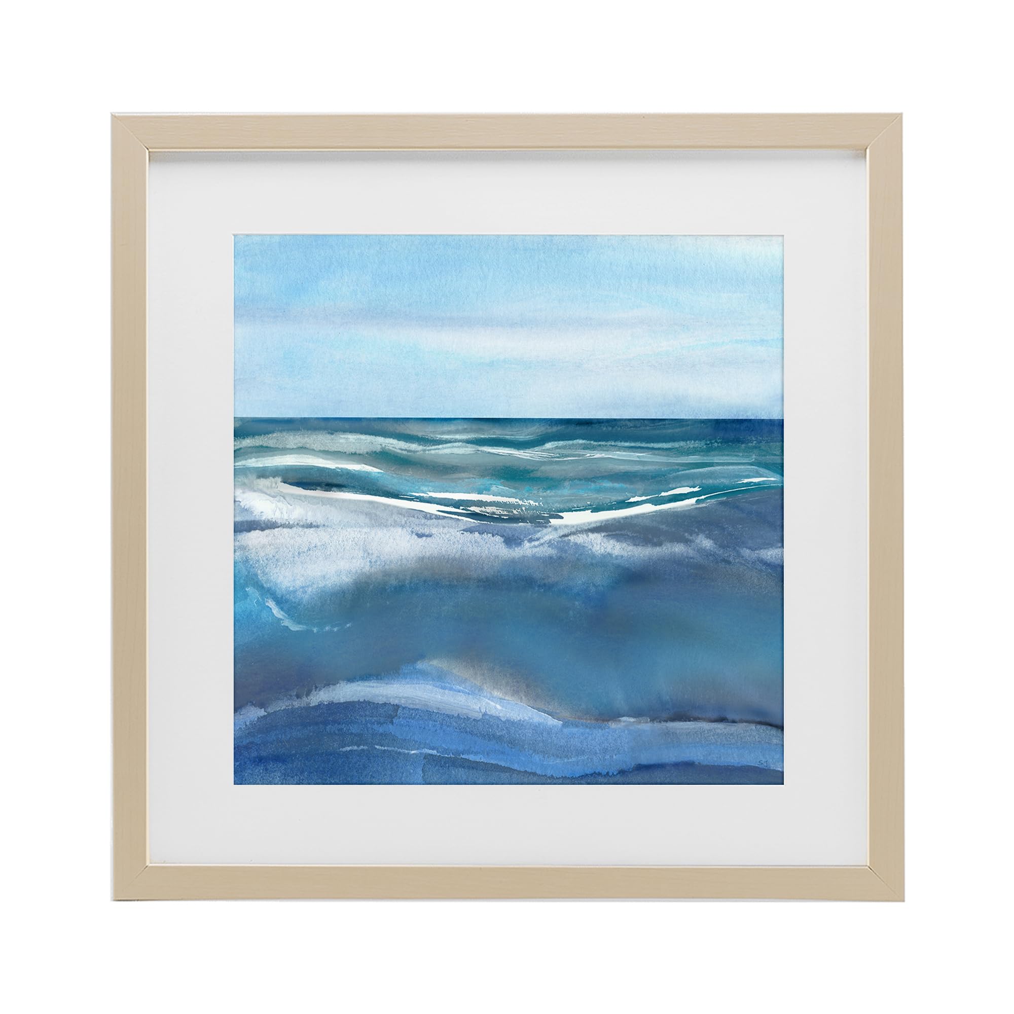 Stupell Industries Harvest Pine (Textured) Calm Seas Soft Sky Nautical, 16 X 16 Inch Framed Print Under Glass
