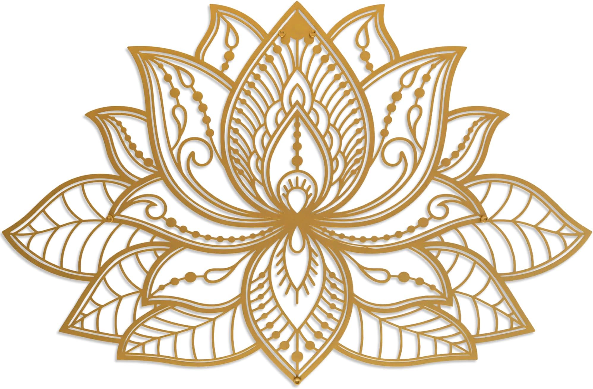 iwa concept 3D Mandala Metal Wall Decor | Lotus Flower Decoration for Homes | Bedroom Metal Wall Art | Office Decor | Living Room Decor | New Year Gift | (36" x 23" | 91 x 59 cm, Gold)