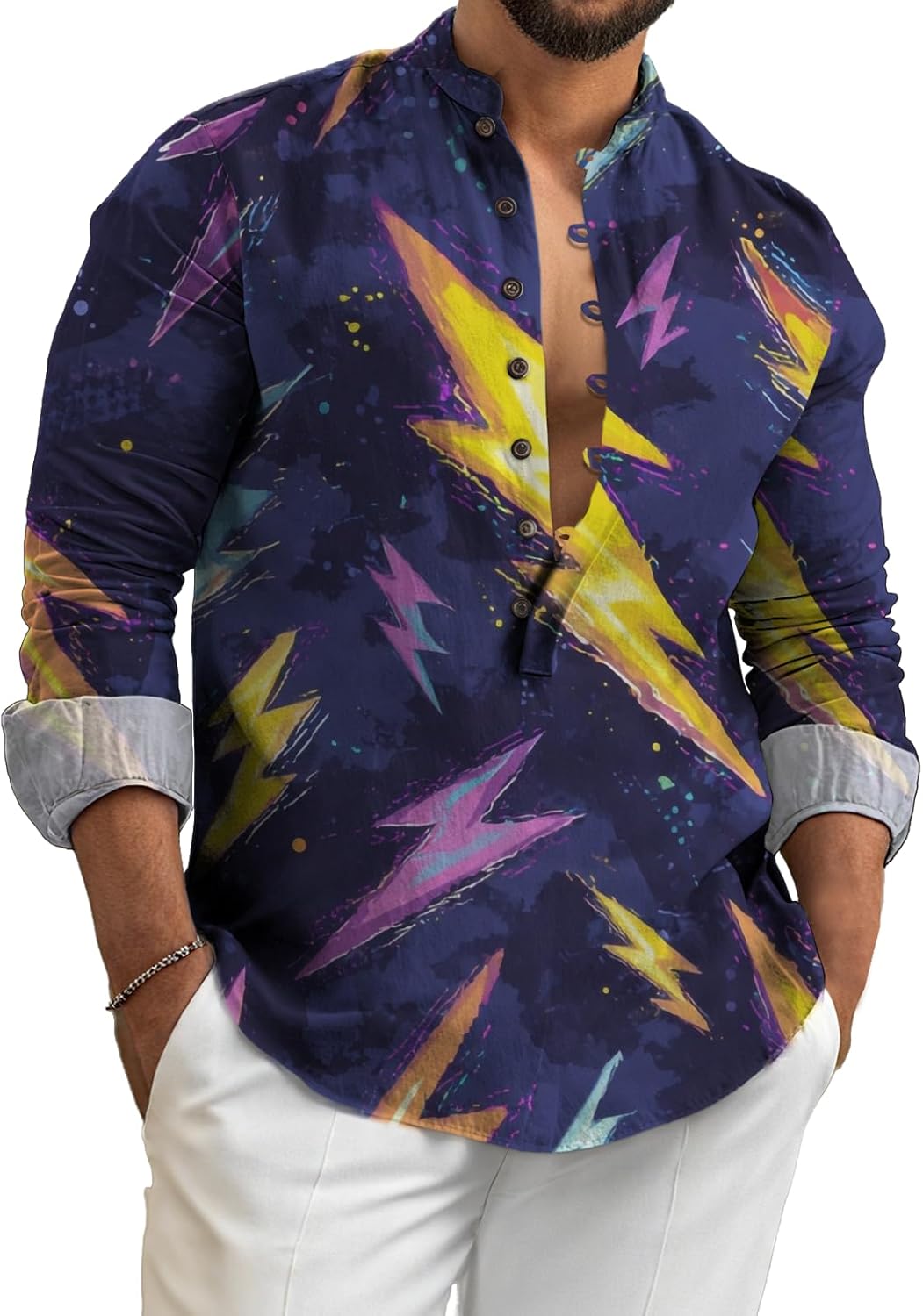 Causal Summer Shirts for Men Oversized Long Sleeve Pullover Tops Western Fashion Ba...