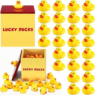 Lucky Ducks for Classroom Jar Behavior Management Tools, 35 Mini Rubber Lucky Ducks with a Wooden Storage Box Back to School Classroom Management Tool