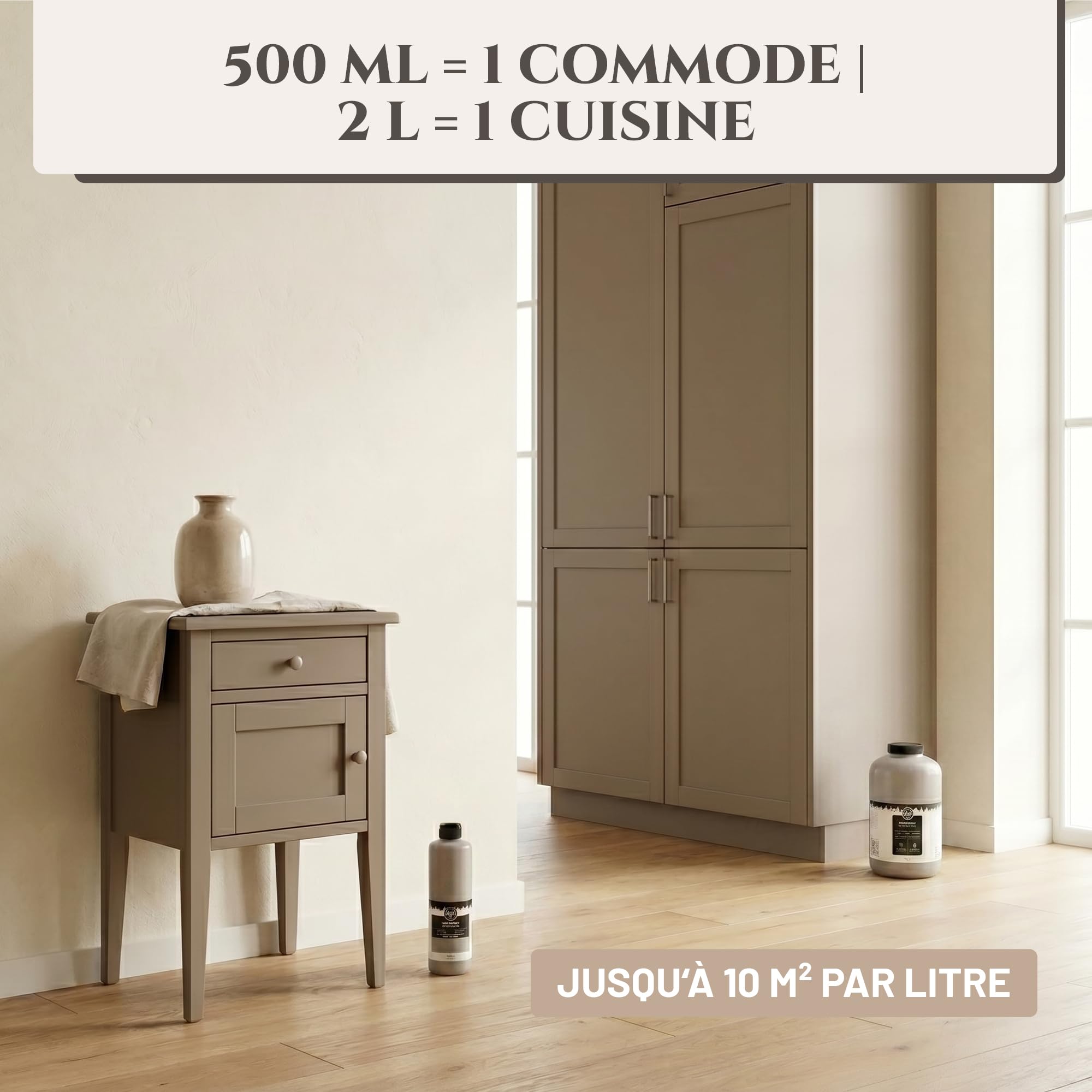 LM Peinture Meuble 500 ml - Sable - | Peinture Meuble Cuisine Sans Ponçage | Haute Couvrance pour Intérieur et Extérieur | Faible Odeur et Écologique