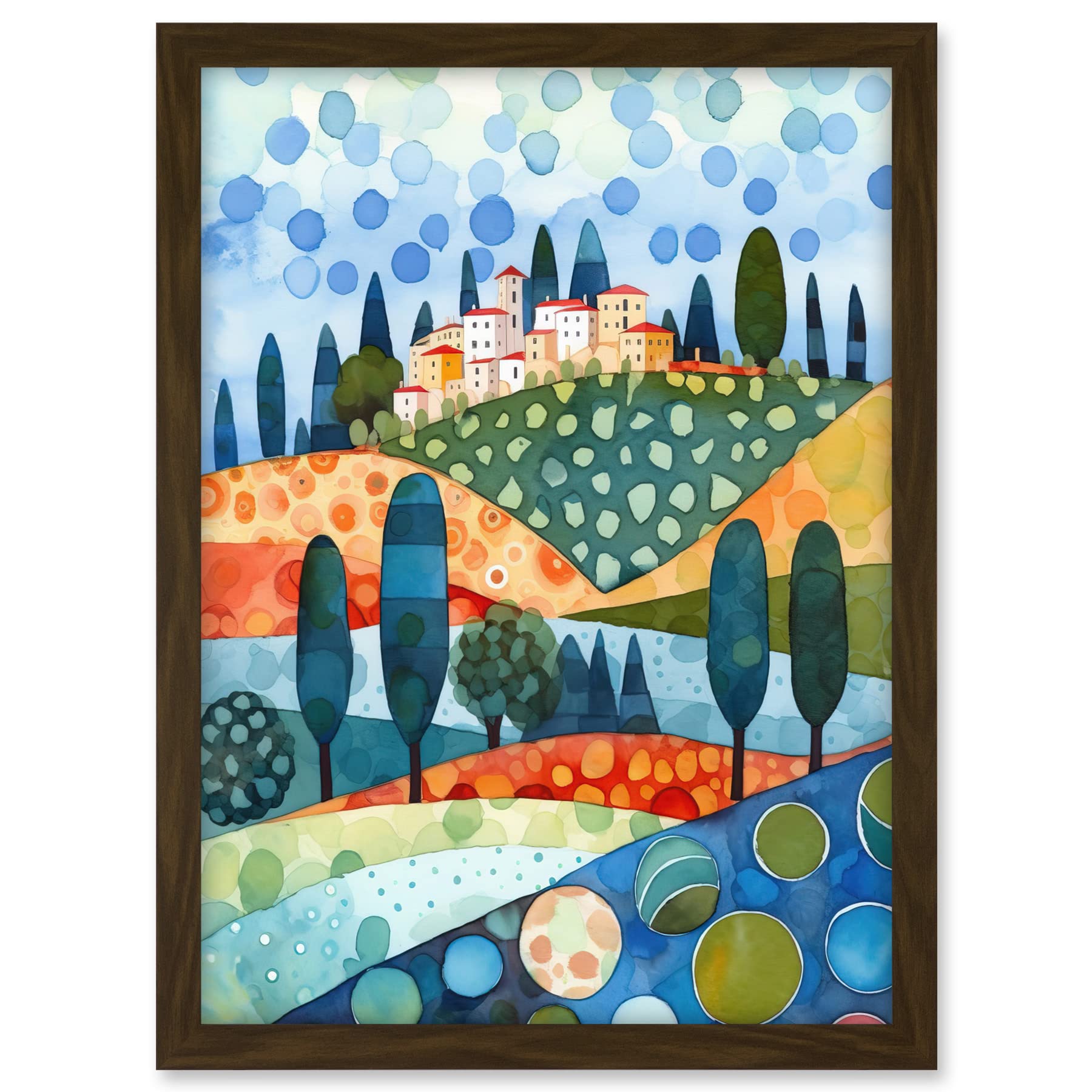 Artery8 Italian Abstract Landscape Folk Art Artwork Framed A3 Wall Art Print