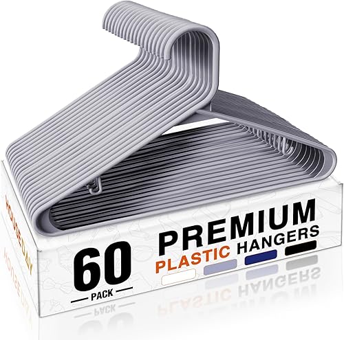 Miniatura 10 de HOUSE DAY Paquete de 100 perchas de plástico blanco, perchas de plástico con ganchos integrados, perchas duraderas y fuertes para armario, perchas