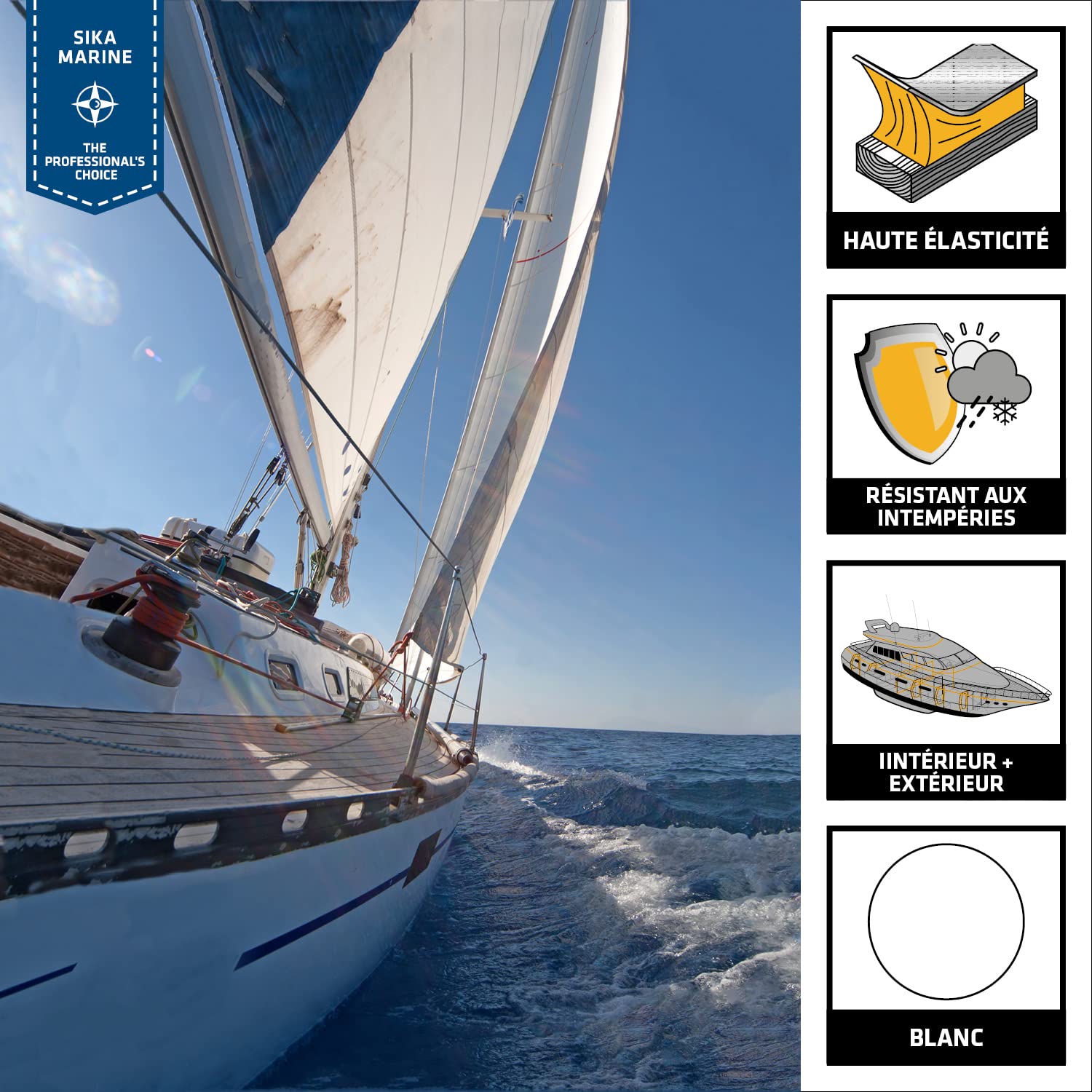 SIKA - Mastic multi-usages marine - Sikaflex 591 - Blanc - Carton 12x300ml | Joint flexible bateau, pont, coque - Intérieur/Extérieur - Résiste aux intempéries - Sans Solvant