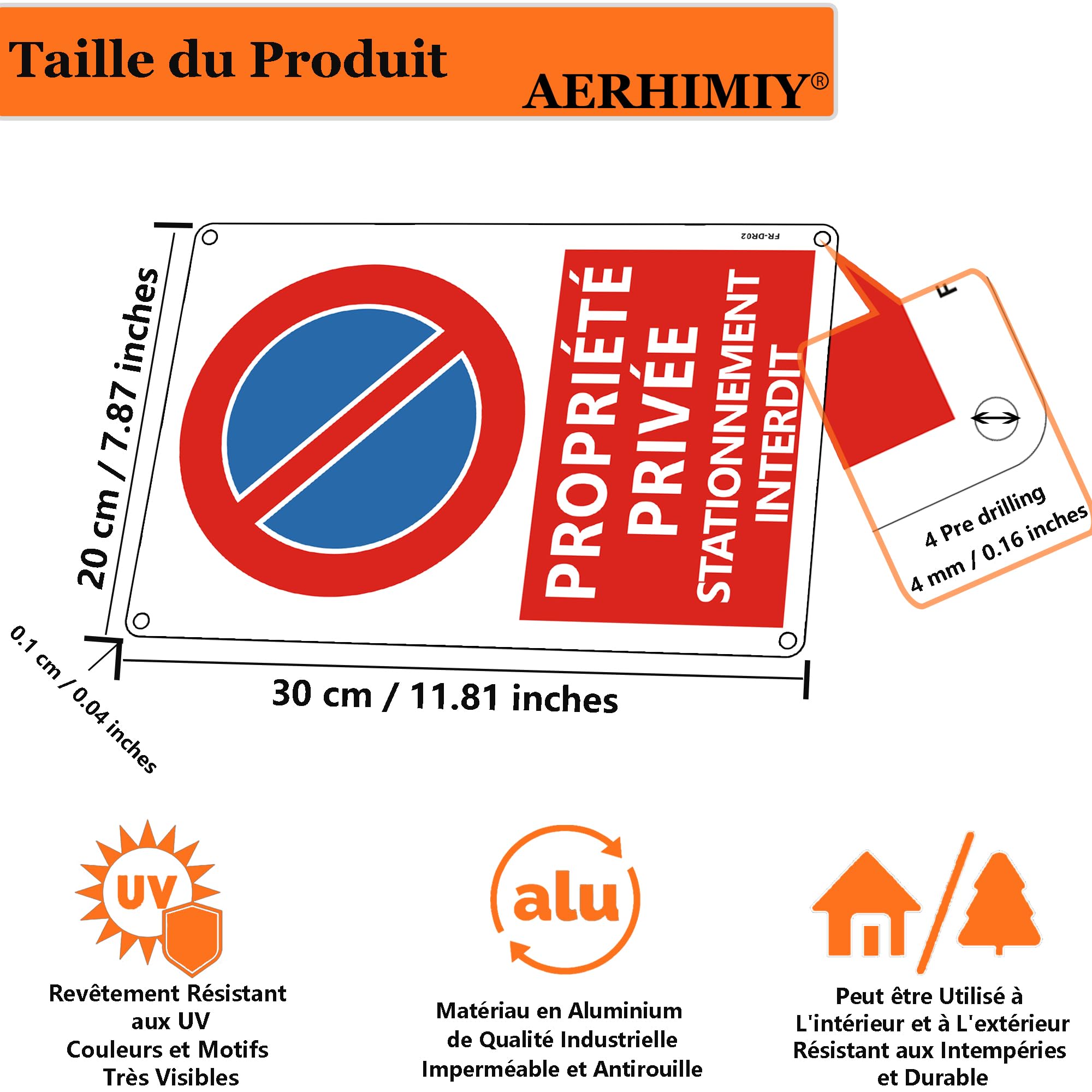 Panneau Parking Privé Aluminium 30x20cm - Emplacement Réservé Jaune