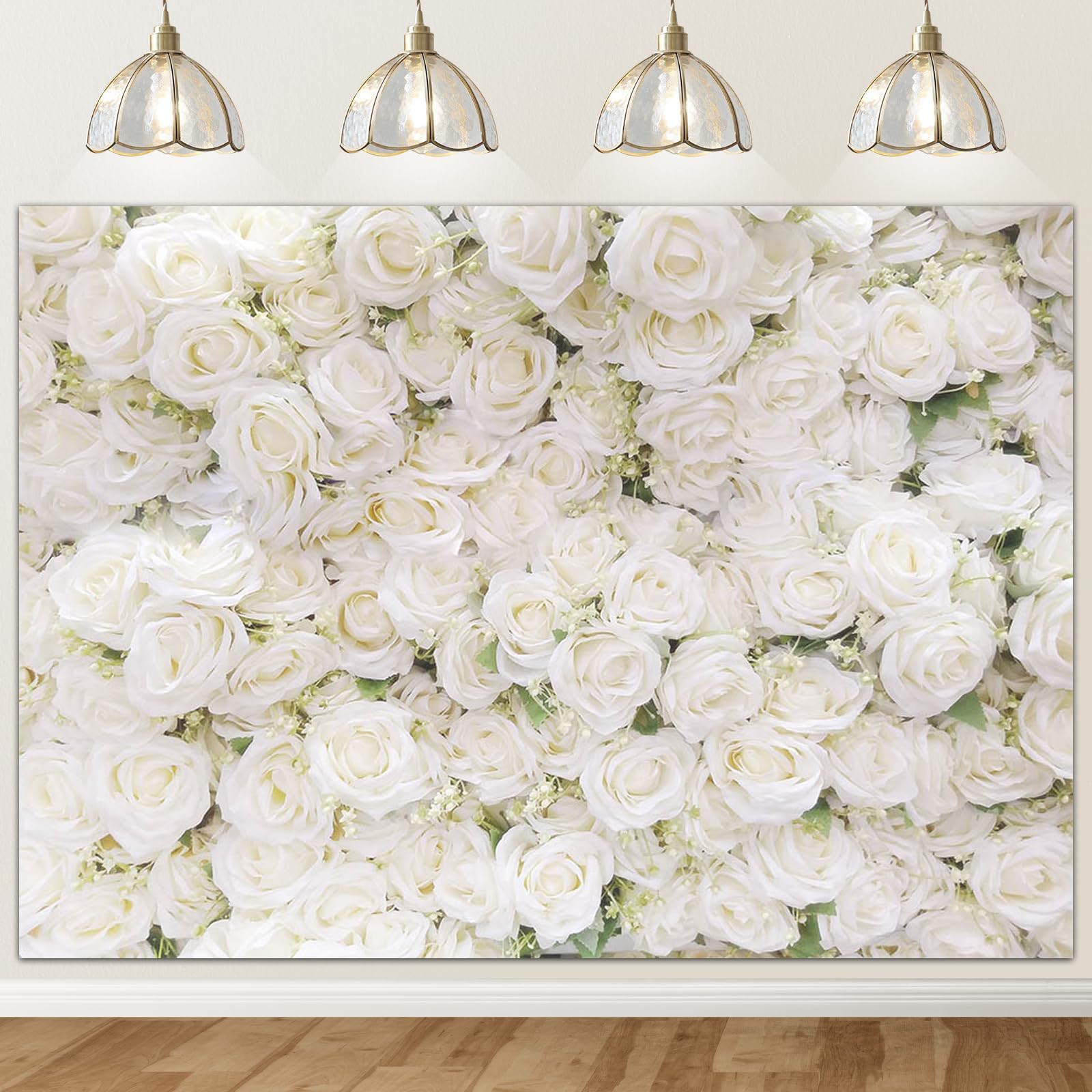 Avezano White Flower Backdrop for Party Photoshoot Wedding Floral Wall Bridal Shower Party Decoration Photography Background White Rose Florals Backdrops Portrait Photographic Studio (7x5ft)