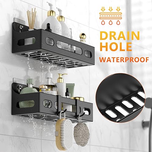 Miniatura 5 de Organizador de ducha adhesivo, sin taladro, organizador de ducha de baño, con ganchos extraíbles, estantes de ducha a prueba de óxido, organización