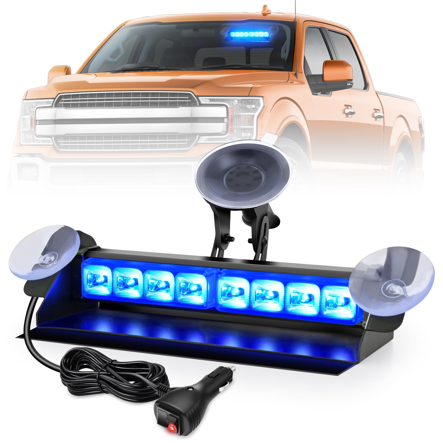 Nilight 8LED Blue Traffic Advisor Strobe Light Bar Hazard Safety