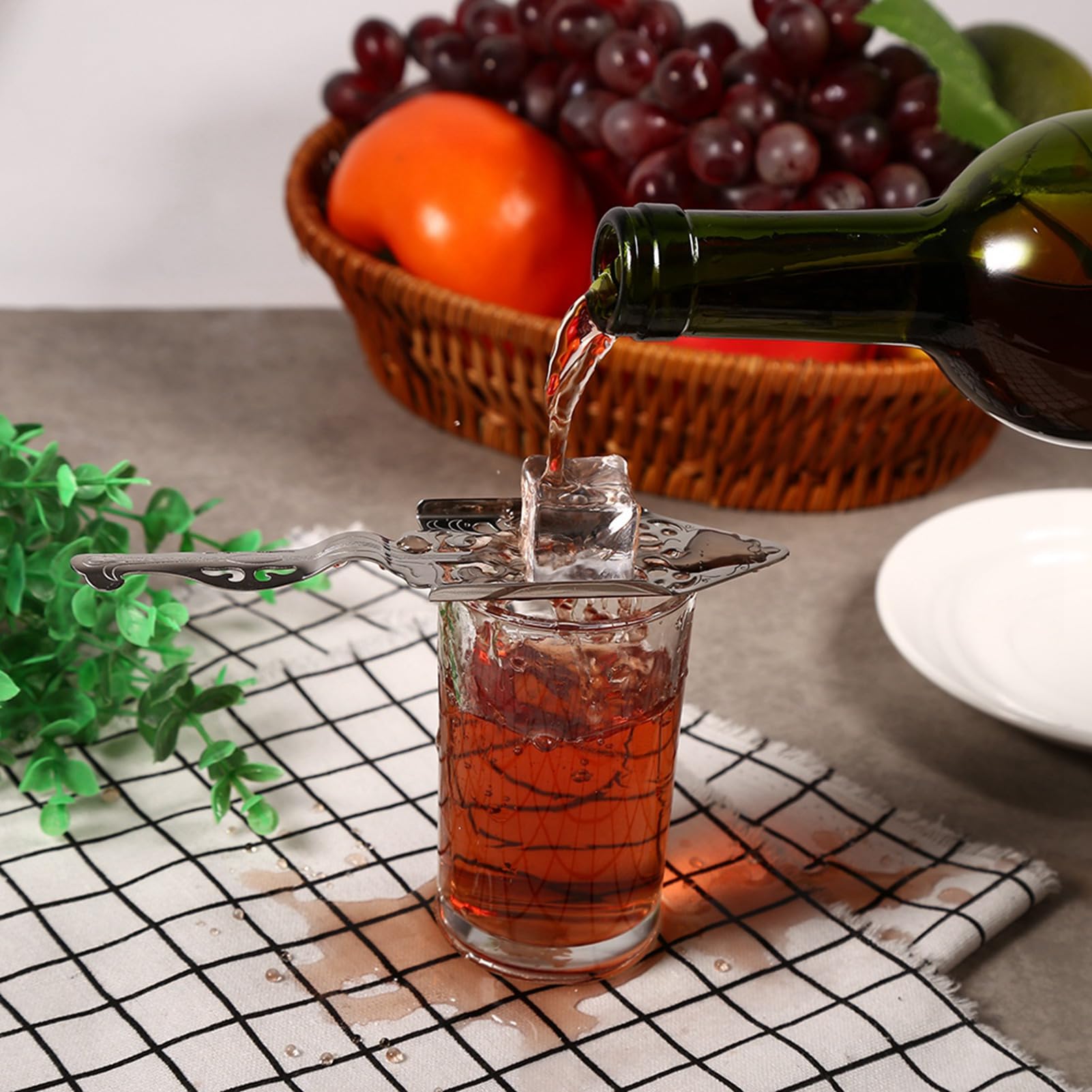 Tableware, Stainless Steel 304 Absinthe Spoon Sugar Cube Colander Unique Design Cocktail Bar Glass Cup Drinking Spoons Net Classic Silver Absinthe and Filter Wormwood (Retro sampagne spoon)