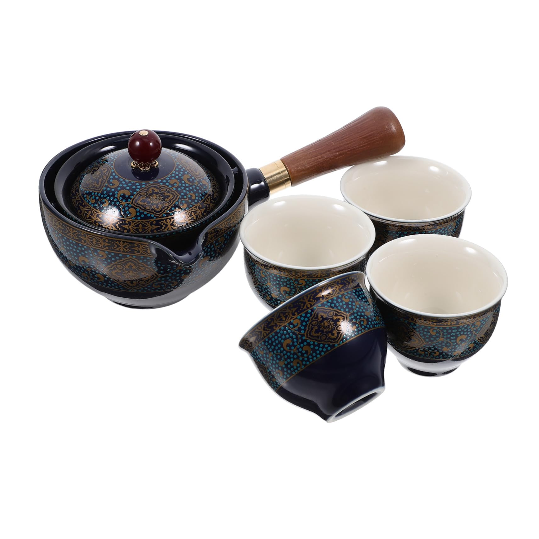 Juego de té de cerámica azul con tetera pequeña con filtro para infusión