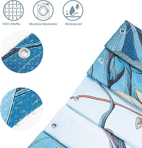 Miniatura 2 de WOHEWREY Cortina de ducha cortina de ducha de tela de gofre impermeable tamaño de ducha de 72 x 78 pulgadas con 12 ganchos dobladillo largo pesado