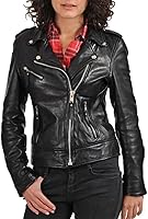 Vista 2 de World of Leather Chaqueta de cuero de cordero para mujer Racer Classic, Negro