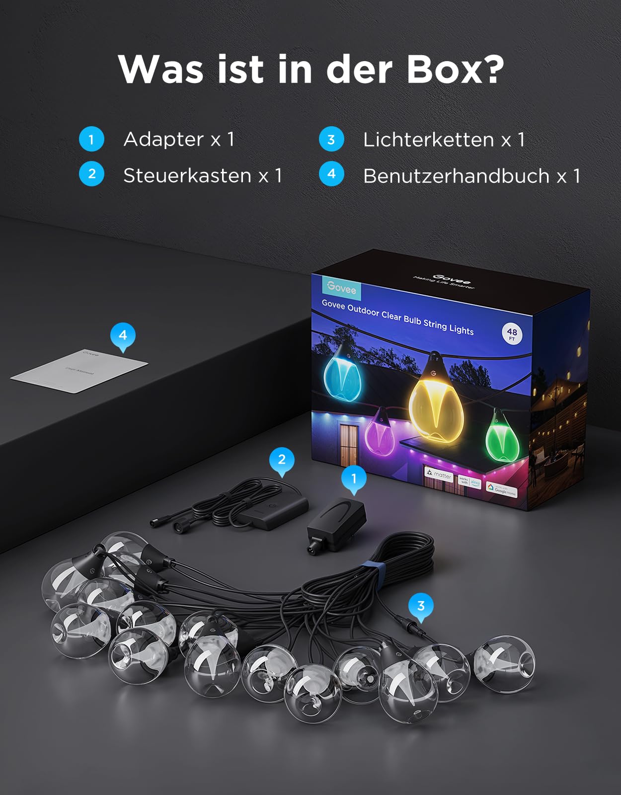 Govee Lichterkette Außen 15m RGBWIC LED 1200lm Music Synchronization Alexa Google Assistant Matter