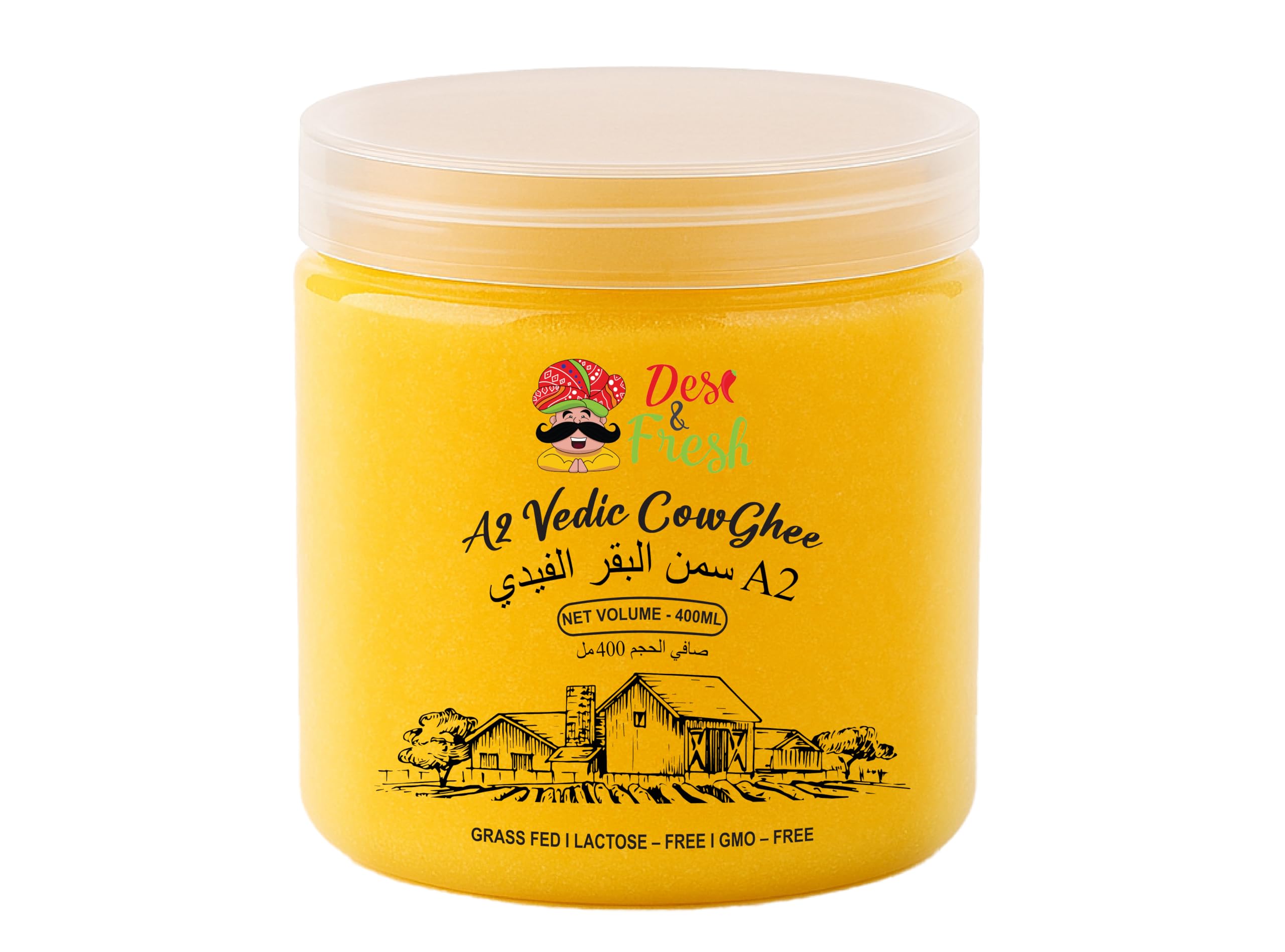 Desi & Fresh A2 Vedic Cow Ghee 400 ml | Grass Fed | Lactose-Free | GMO -Free | Bilona Method | Nutrient-rich | Healthy fats | Traditional | Authentic | Pure Desi Cow Ghee |