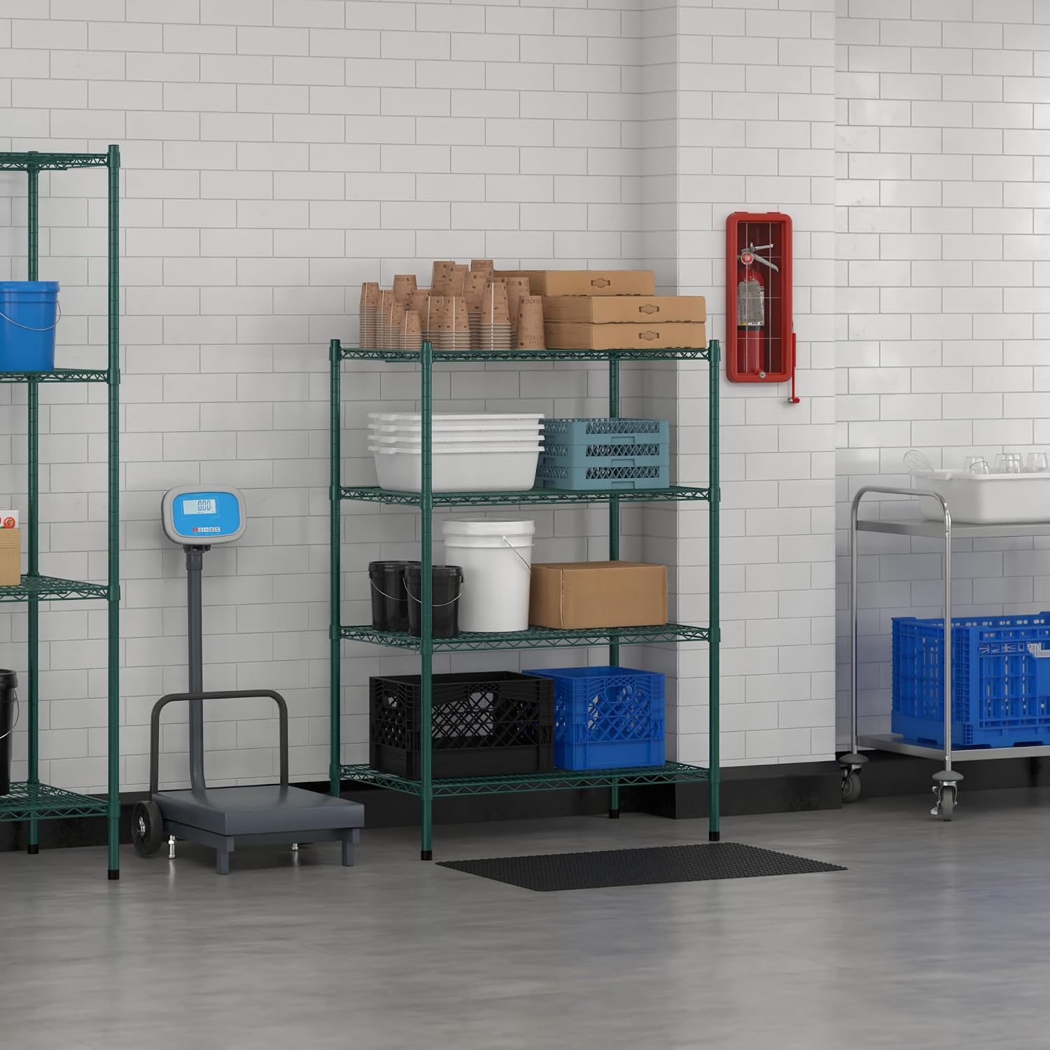 Commercial NSF Listed Green Epoxy Stationary Wire Shelving Kit 24" x 36" x 54", with 4 Shelves Perfect for Warehouse, Walk-in Refrigerator, Freezer, Grocery Store, Restaurant, Dishroom