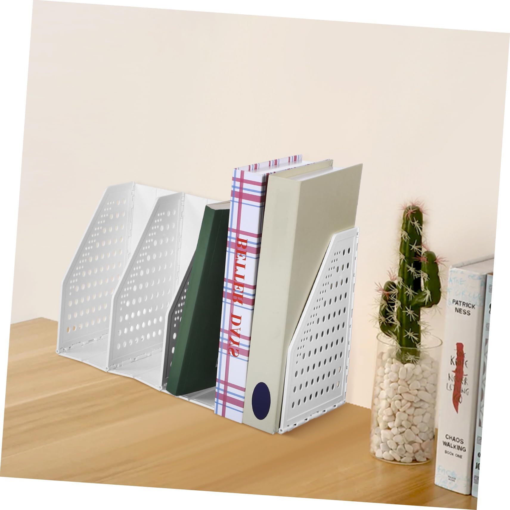 Angoily Book Stand Office Organization Binder Holder Desk Organizers and Accessories Magazine Holder Vertical File Organizer for Desk File Folder Organizer Desktop File Organizer White