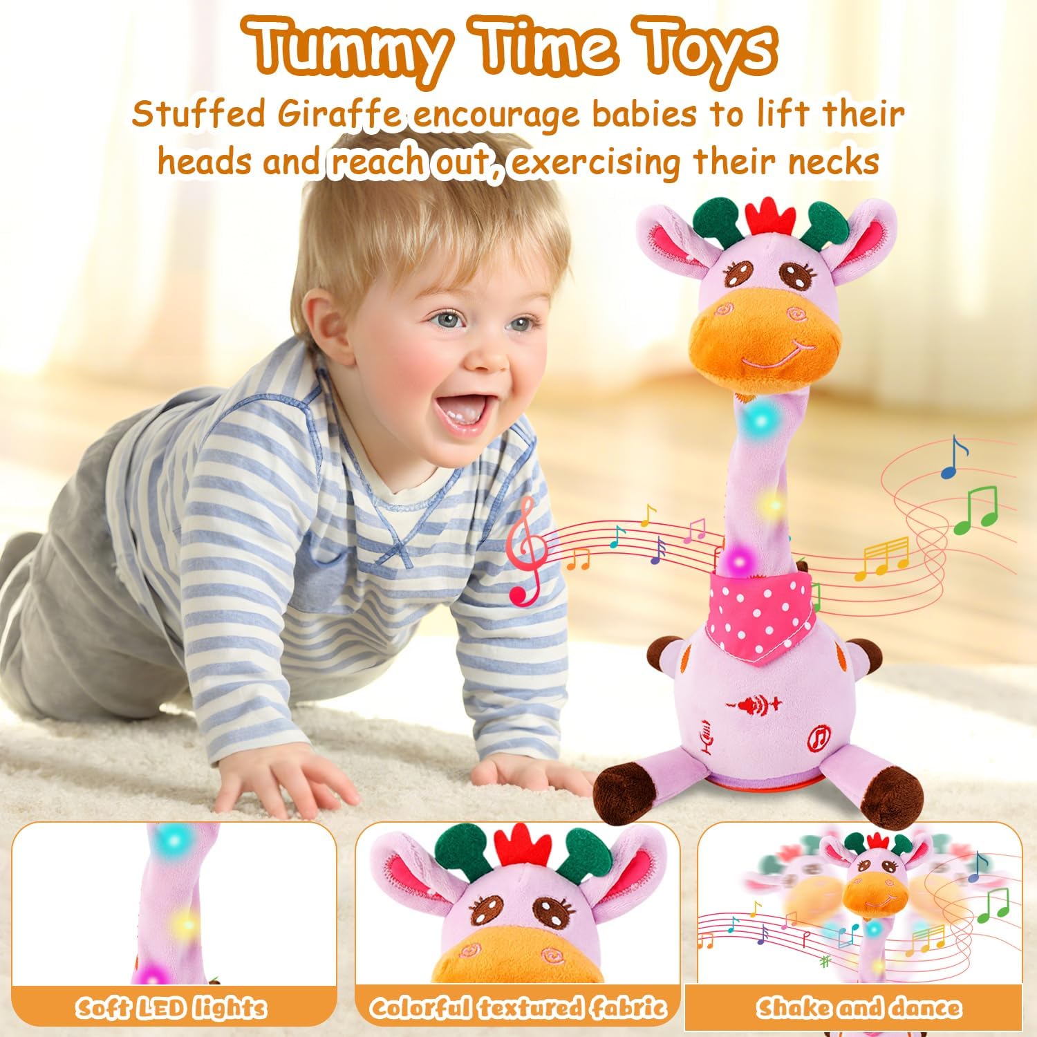 Dancing Talking Singing Giraffe Baby Toy, Tummy Time Toy Giraffe Stuffed Animal with Volume Adjustment, Singing 10 Children's Songs Light Up Toys, Repeating What You Say, Easter Basket Stuffers Gifts
