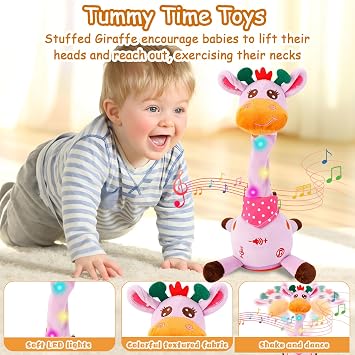 Dancing Talking Singing Giraffe Baby Toy, Tummy Time Toy Giraffe Stuffed Animal with Volume Adjustment, Singing 10 Children's Songs Light Up Toys, Repeating What You Say, Easter Basket Stuffers Gifts